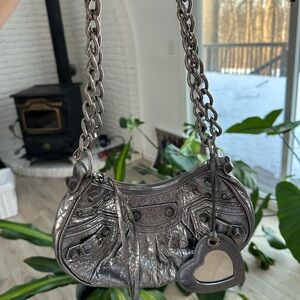 Balenciaga Metallic Silver Shoulder Bag with Chain
